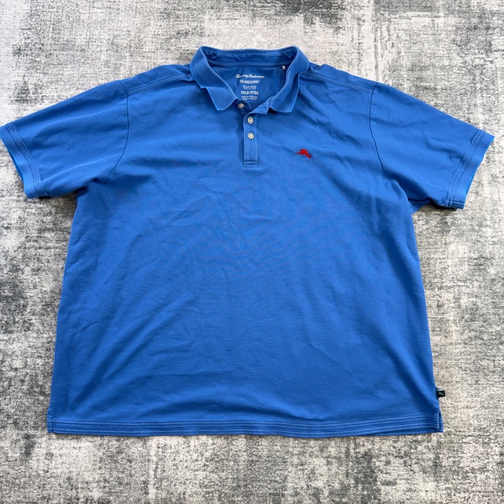 Tommy Bahama Polo Shirt Mens 2XLB Blue Emfielder Islandzone Supima Cotton Beach